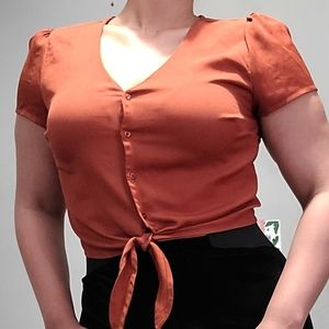 Cropped Short Puff Sleeve Blouse
